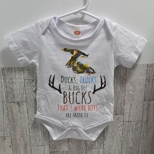 White Graphic Bodysuit with Ducks and Trucks Theme